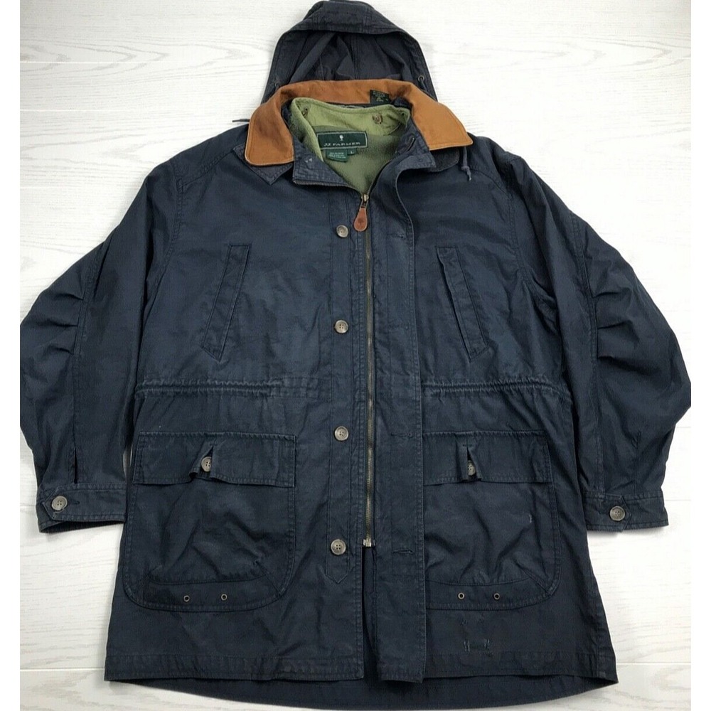 Vintage Chore Jacket Mens Large JJ Farmer  Blue Fleece Lined Removable Vest 90s
